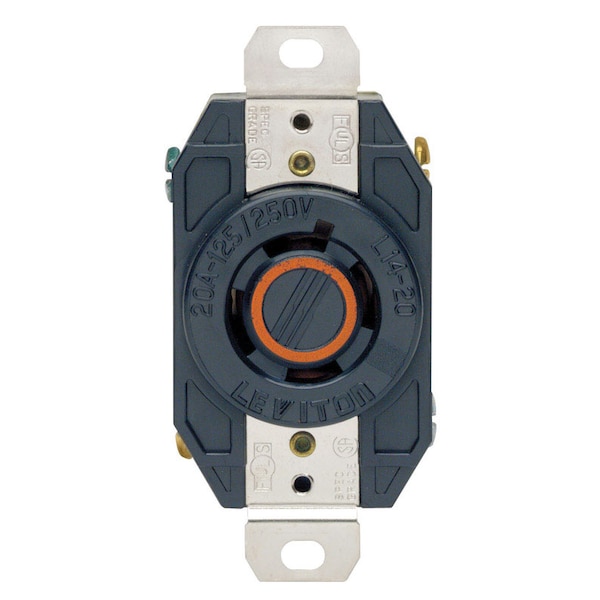 Locking Receptacle, L14-20R, 20 A, 125/250V AC, 3 Pole, Flush Mount, Screw Terminals, Black